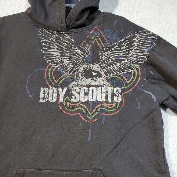 Boy Scouts Hoodie Mens Small Black Eagle Graphic Fleece Lined Pullover Sweater - Picture 6 of 8